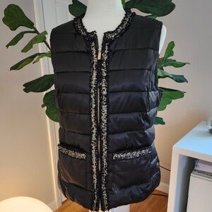 Karl Lagerfeld Black with Gold Metallic Tweed Puffer Vest